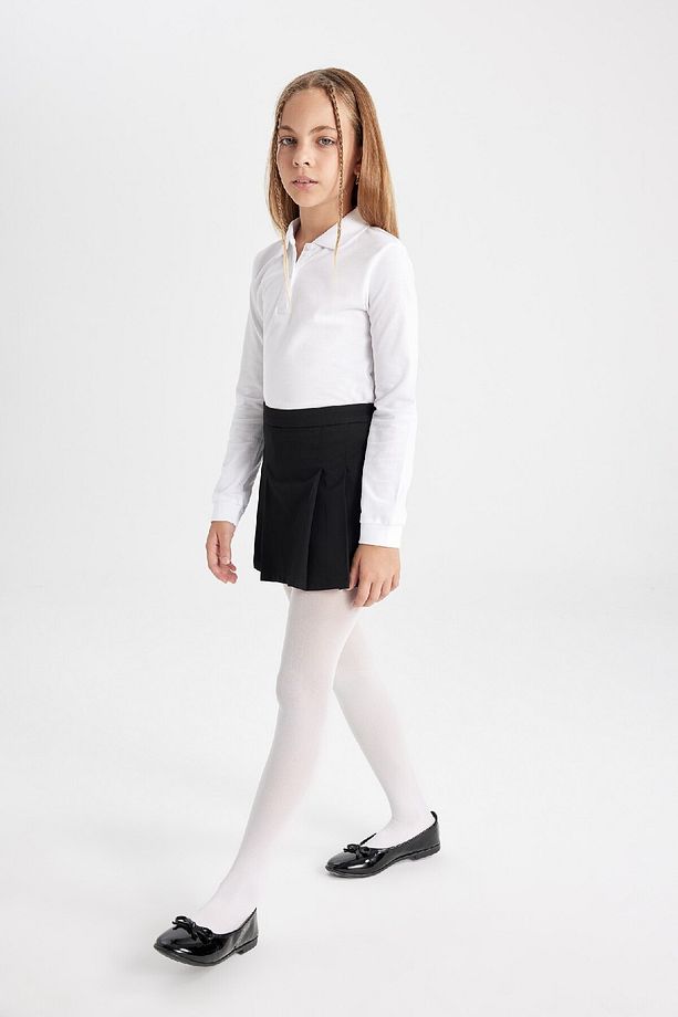 Kız Çocuk Siyah Basic Düz Beli Lastikli Pileli Twill Okul Eteği C7740a824au - 4