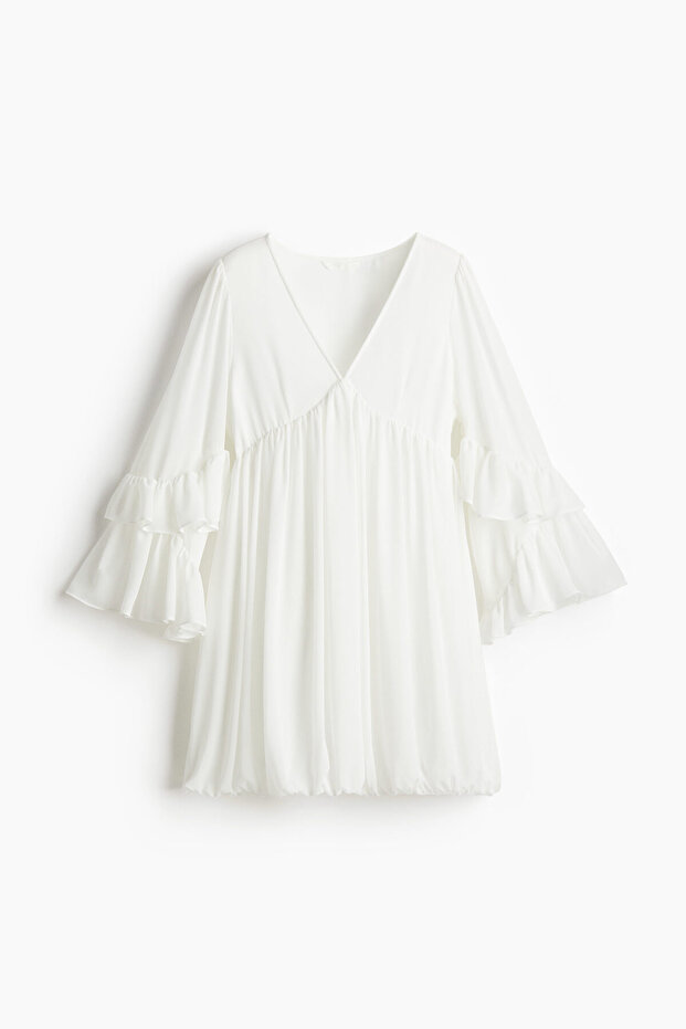 Farbalalı Şifon Elbise - 2