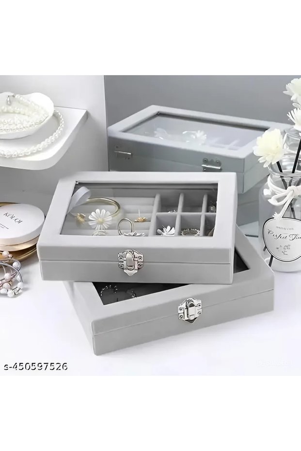 Jewelry Storage Box and Organizer, Jewelry Holder and Display Organizer for Earrings, Necklaces, Bracelets and Rings, Grey Color
