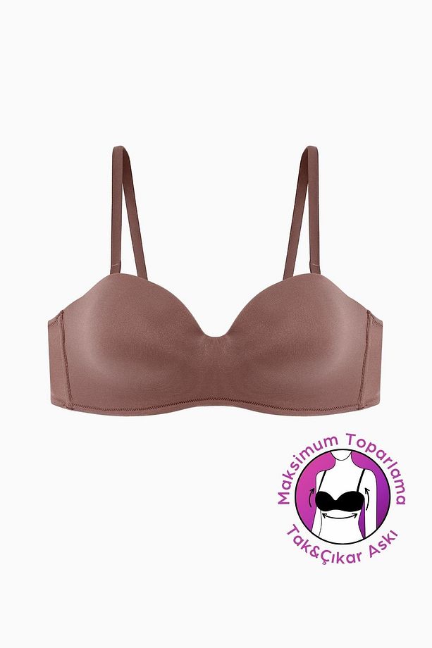 Lotus Desteksiz Bütün Cup Straplez - Bronz Kahve - Tak Çıkar Askılı - Mikro Kumaş Sütyen 2560 - 1