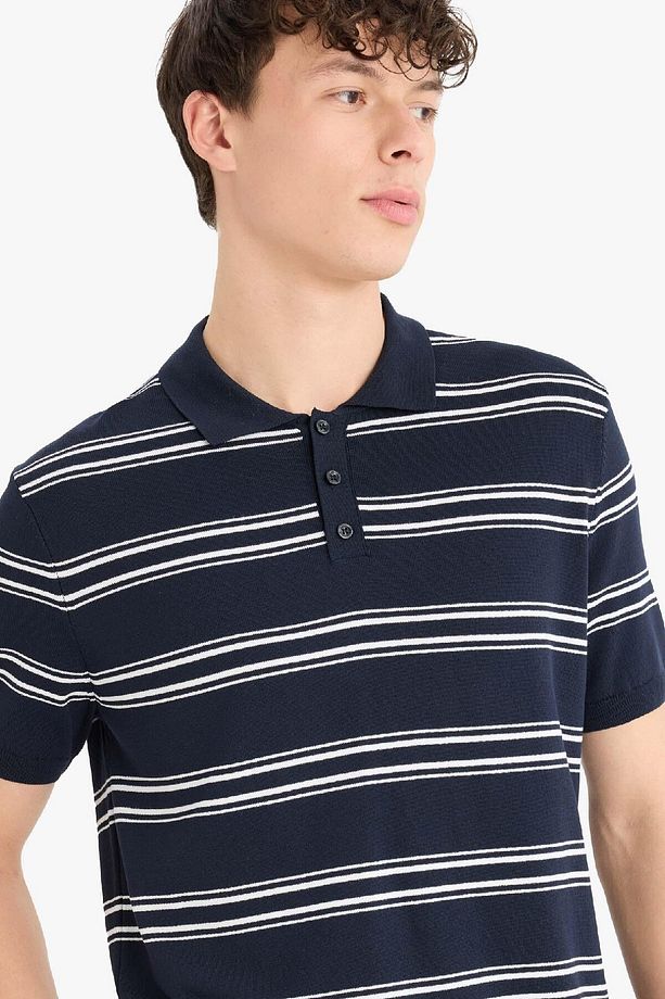 Regular Fit Polo Yaka Çizgili Kısa Kollu Yumuşak Tuşeli Triko Tişört E2665ax25sp - 8