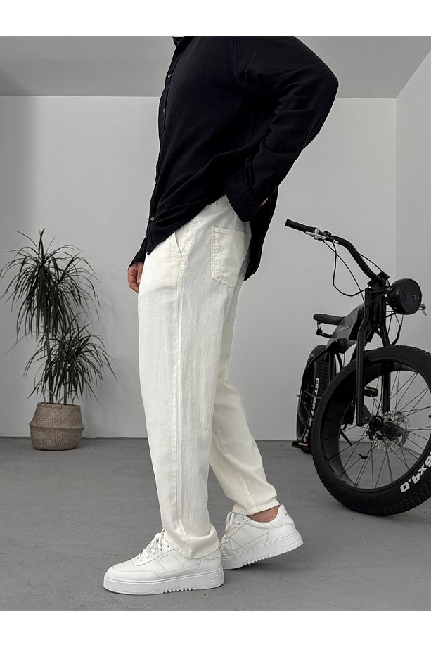 Ekru Dokulu Basic Pamuk Pantolon RES-1077 - 5