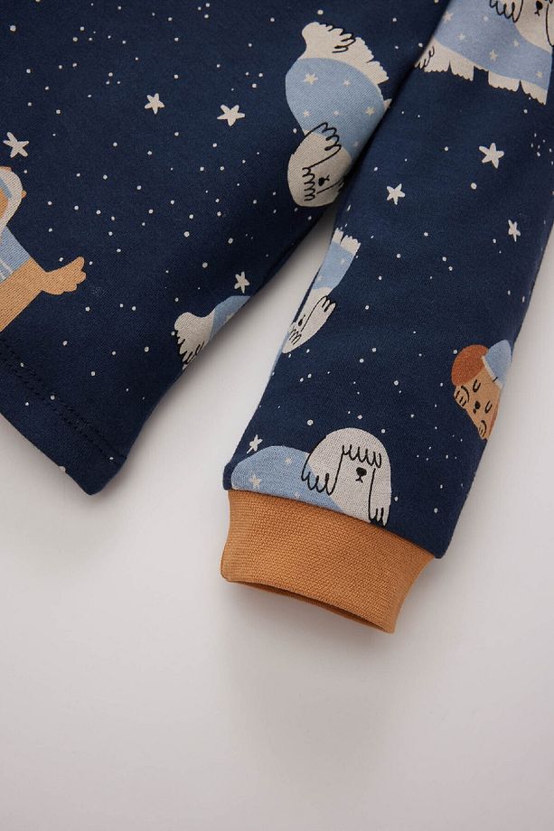 Erkek Bebek Pijama Takımı Bisiklet Yaka Baskılı Uzun Kollu Üst Beli Lastikli Uzun Alt D7156A524WN - 4
