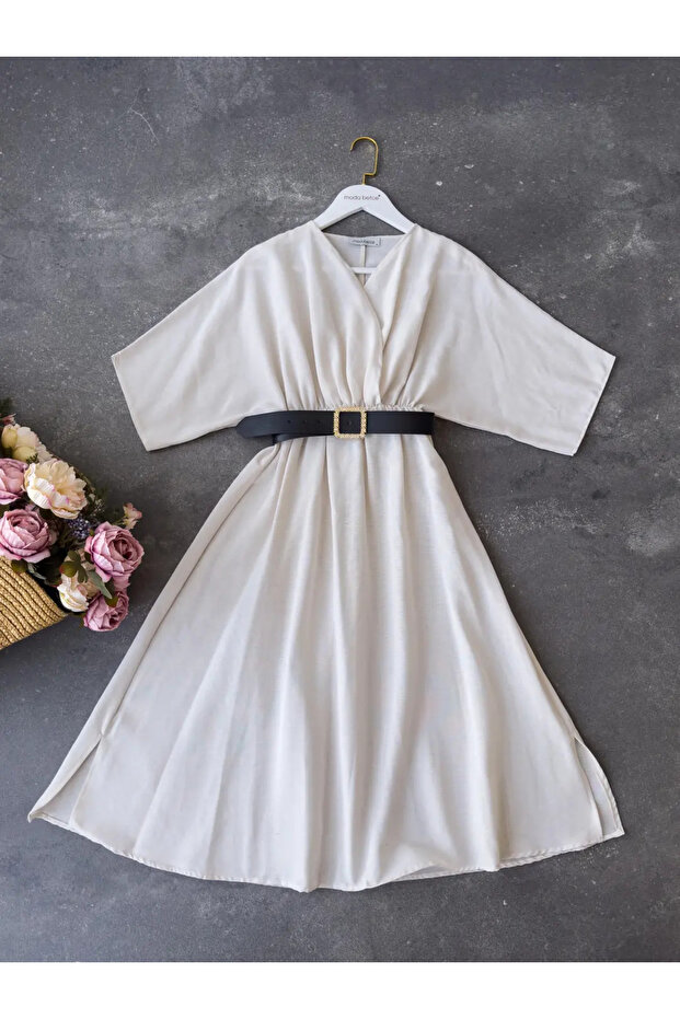 Linen Double Breasted Collar Dress
