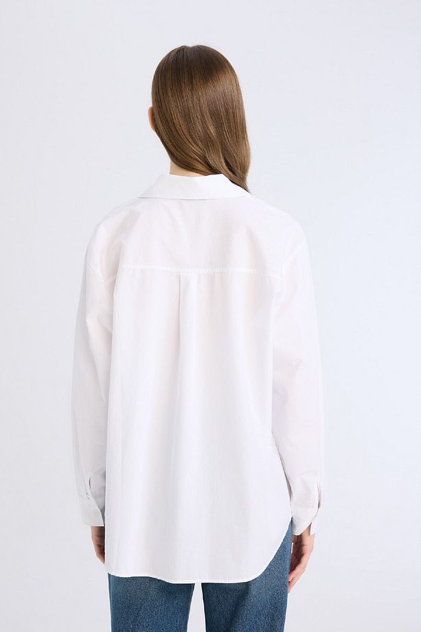 Oversize Geniş Kalıp Tek Cepli Poplin Uzun Kollu Gömlek D9174ax25sp - 6