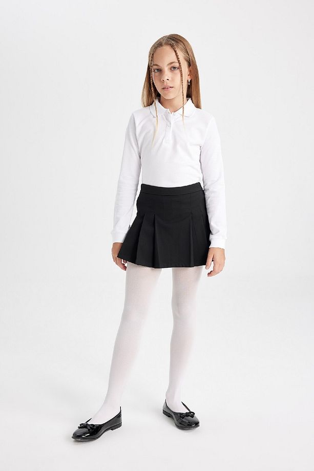 Kız Çocuk Siyah Basic Düz Beli Lastikli Pileli Twill Okul Eteği C7740a824au - 3