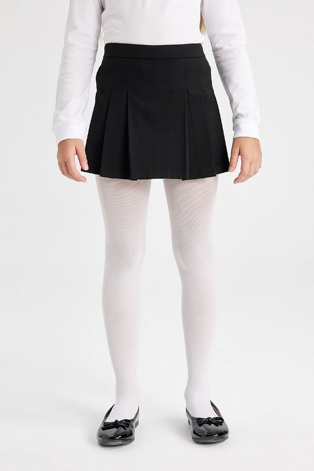 Kız Çocuk Siyah Basic Düz Beli Lastikli Pileli Twill Okul Eteği C7740a824au - 6