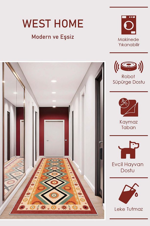 Makinede yıkanabilir kaymaz taban leke tutmaz mutfak halısı salon halısı ve yolluk - 2