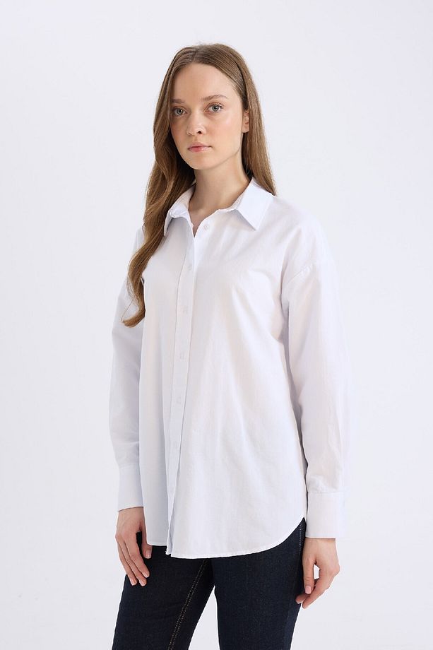 Relax Fit Basic Düz Oxford Uzun Kollu Gömlek Tunik E1754ax25sp - 3