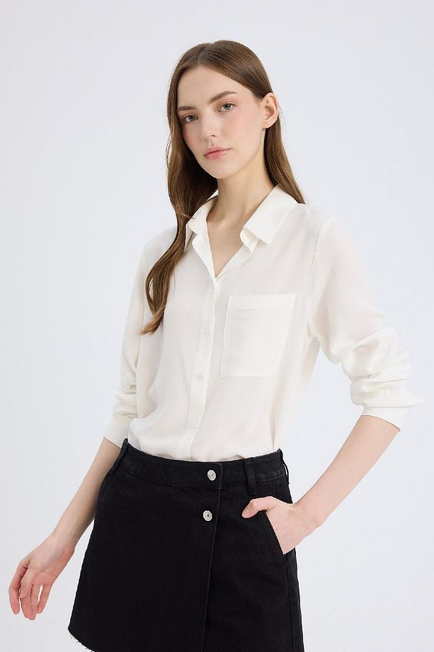 Regular Fit Basic Düz Düğmeli Uzun Kollu Gömlek N2518az25sp - 3