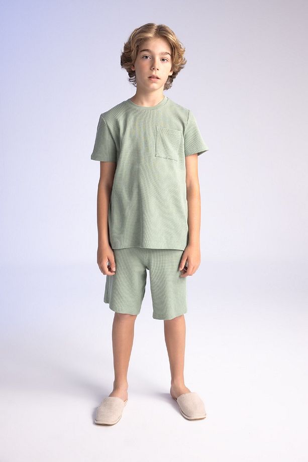 Erkek Çocuk Pijama Takımı Waffle Kısa Kollu Üst Şort C2782a824sm - 2