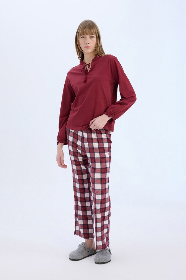 Pijama Takımı Regular Fit Uzun Kollu Üst Kareli Uzun Alt-fall In Love E2353ax24wn - 1
