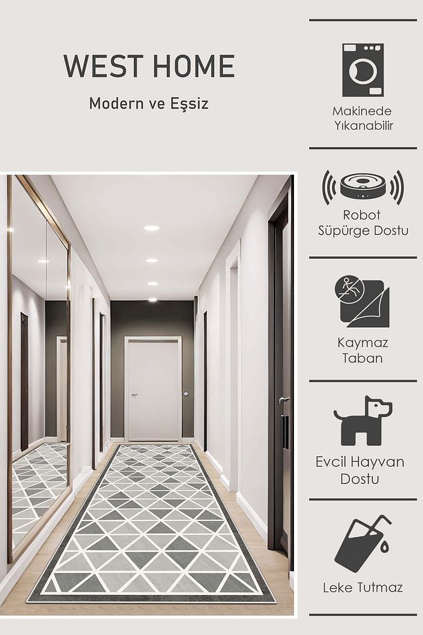Makinede yıkanabilir kaymaz taban leke tutmaz mutfak halısı salon halısı ve yolluk - 2
