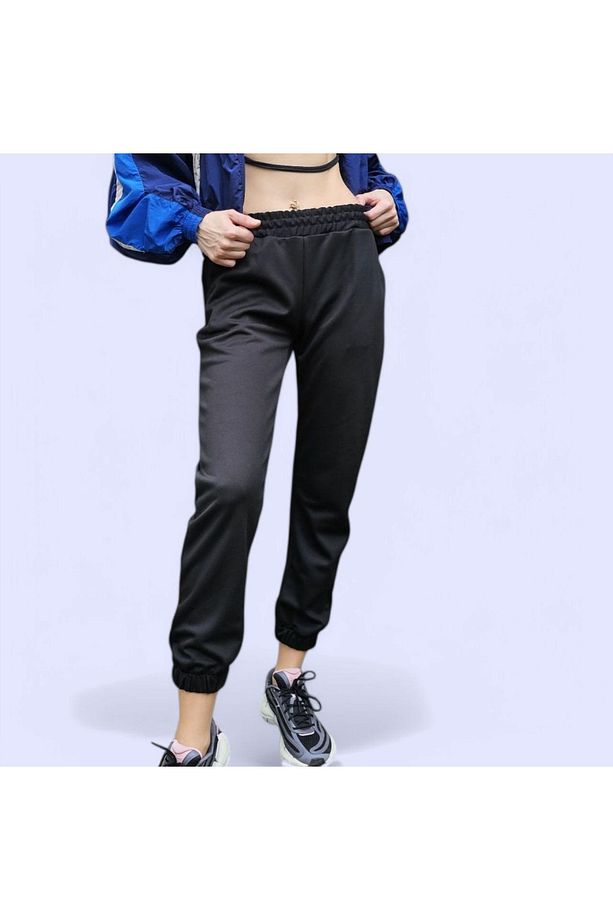 Standart Fit Jogger Eşofman Altı Bel Paça Lastikli Basic Düz Uzun Boy(SİYAH) - 3