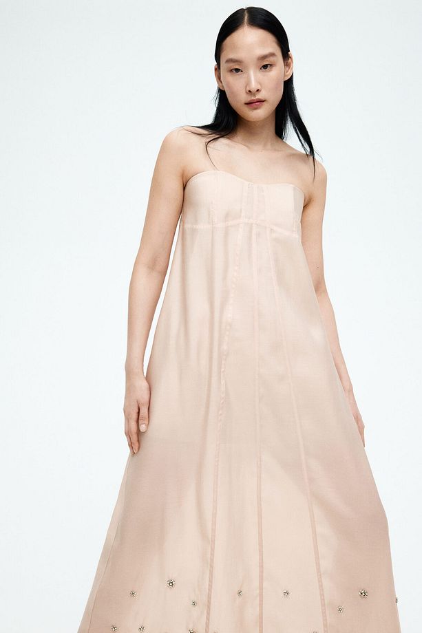 İşlemeli Bandeau Elbise - 3