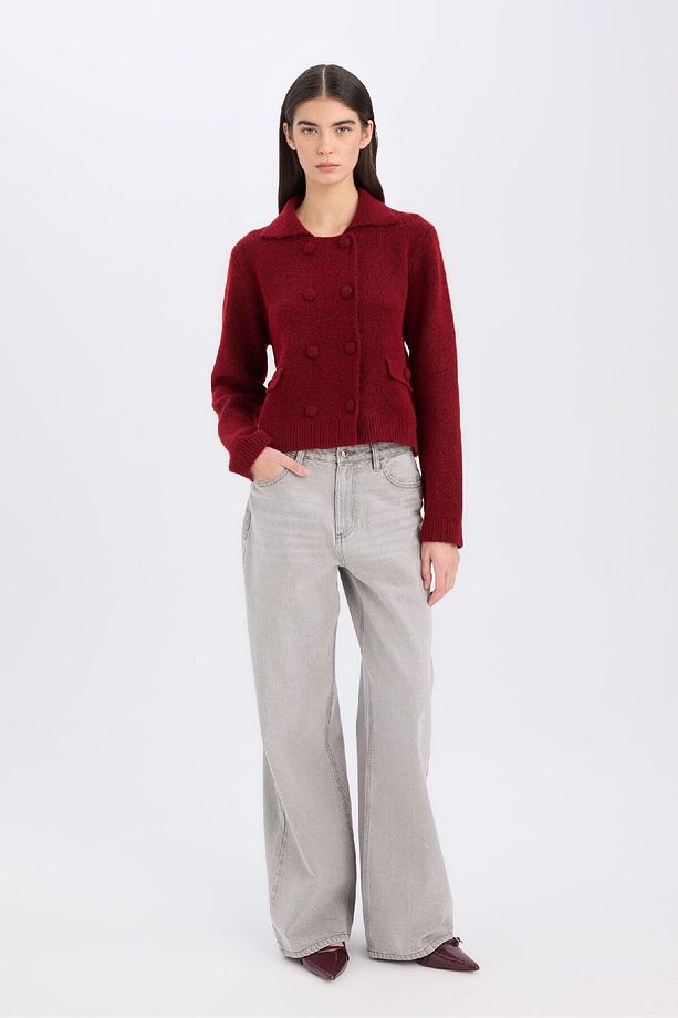 Regular Fit Polo Yaka Basic Düz Düğmeli Triko Hırka E2289AX24WN - 2