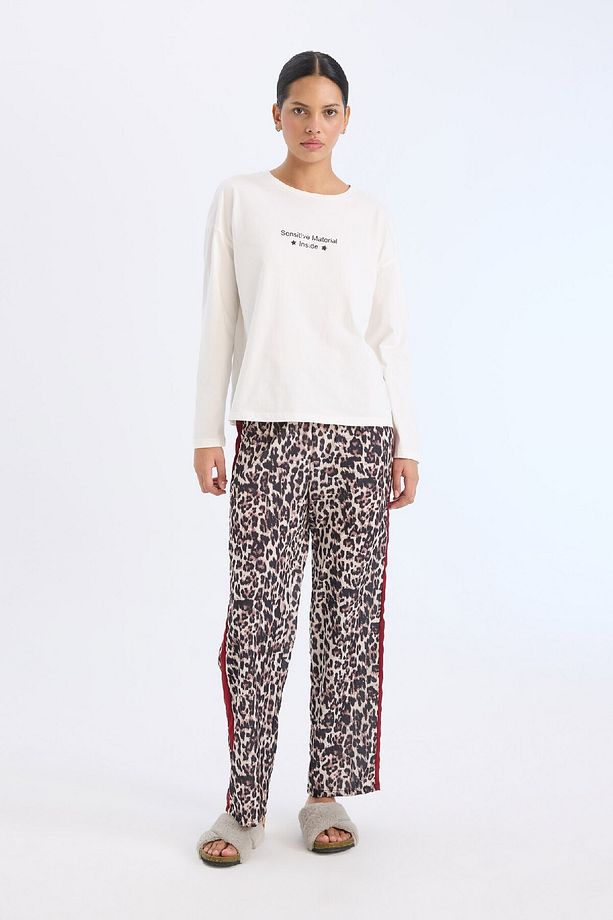 Pijama Takımı Regular Fit Uzun Kollu Baskılı Üst Leopar Desenli Uzun Alt-fall In Love E2352ax24wn - 3