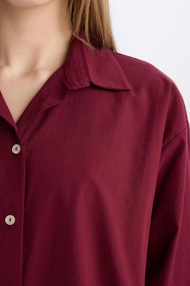 Oversize Geniş Kalıp Poplin Basic Düz Uzun Kollu Gömlek E2677ax24wn - 5