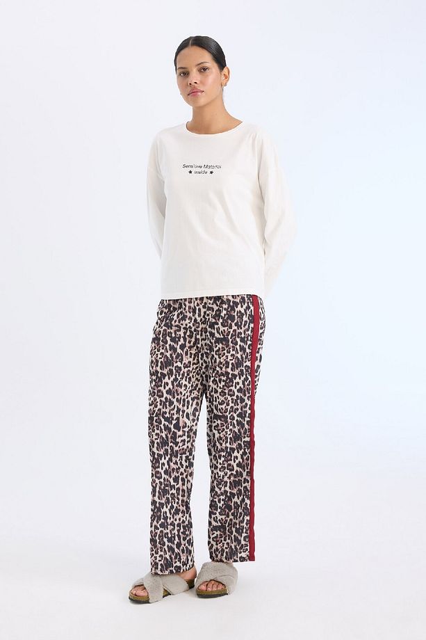 Pijama Takımı Regular Fit Uzun Kollu Baskılı Üst Leopar Desenli Uzun Alt-fall In Love E2352ax24wn - 2