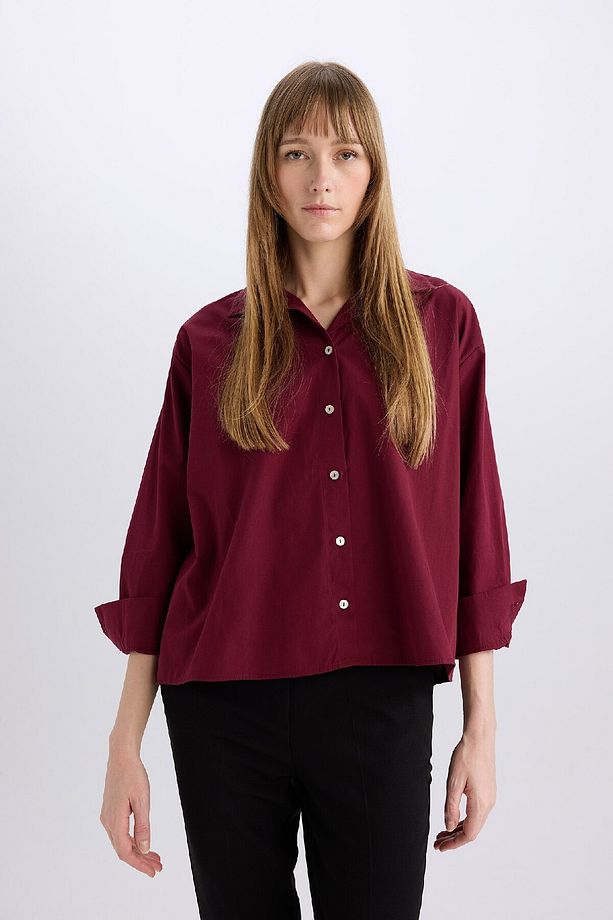 Oversize Geniş Kalıp Poplin Basic Düz Uzun Kollu Gömlek E2677ax24wn - 3