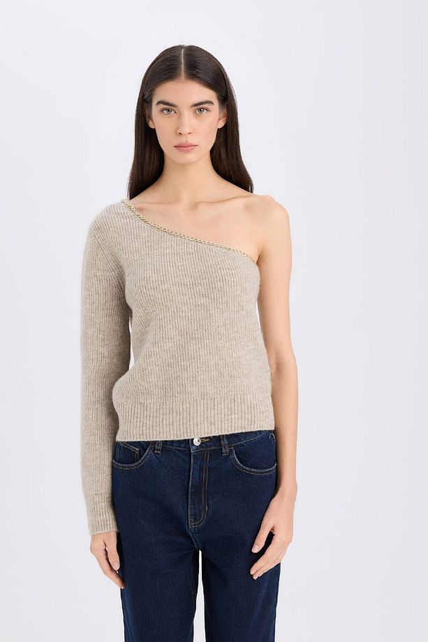 Regular Fit Tek Omuzlu Basic Düz Triko Kazak E2308ax24wn - 3