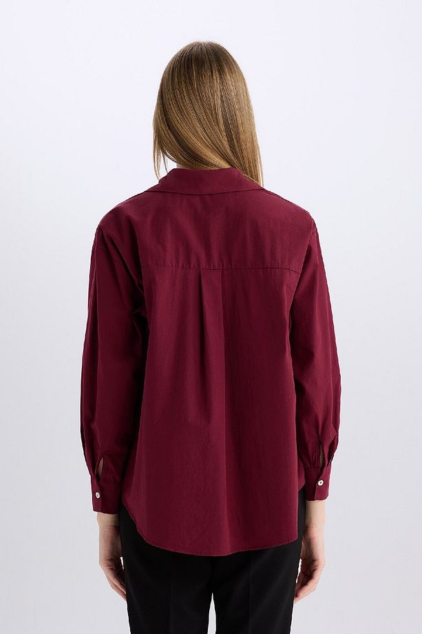 Oversize Geniş Kalıp Poplin Basic Düz Uzun Kollu Gömlek E2677ax24wn - 6