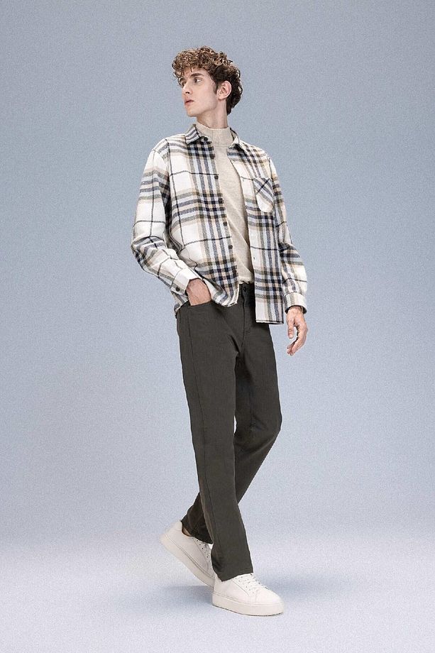 Regular Fit Polo Yaka Kareli Flanel Uzun Kollu Gömlek E2763ax24wn - 2