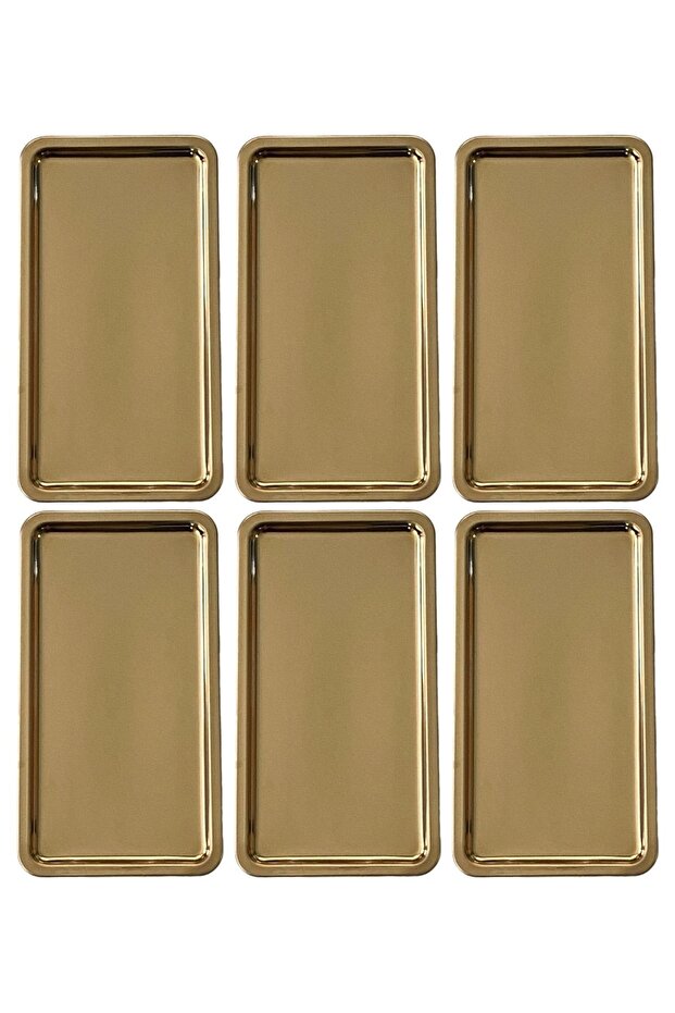 Stainless Steel Gold Color Rectangular Wide Metal Flat Presentation Tray Tea Coffee Dessert Presentation 6 Pieces