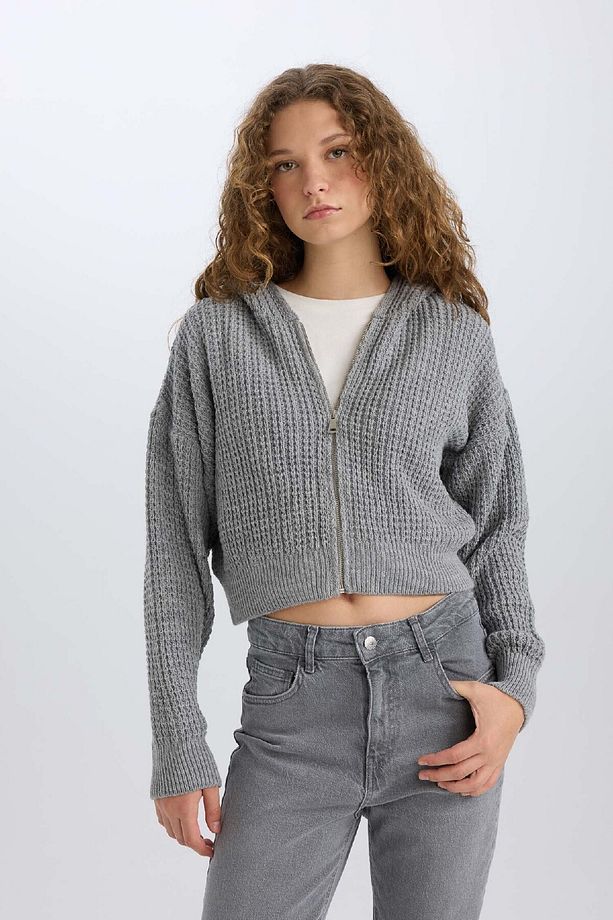 Regular Fit Kapüşonlu Fermuarlı Triko Hırka E2269AXNS - 4