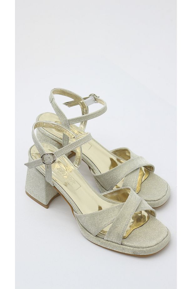ALTIN SİM ÇAPRAZ BANT ARKA AÇIK PLATFORM AYAKKABI 7CM - 5