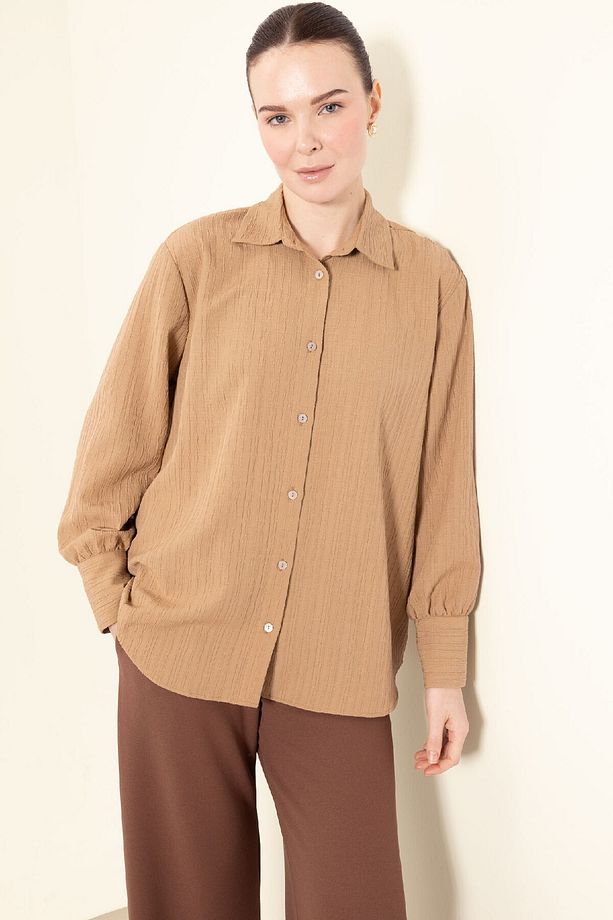 Regular Fit Basic Düz Uzun Kollu Gömlek Tunik E1628AX25SP - 3