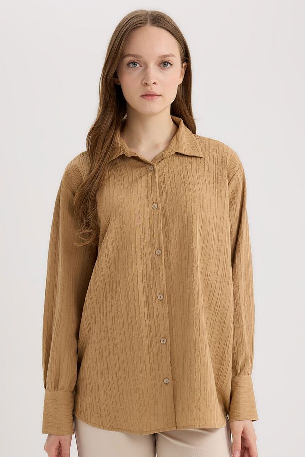 Regular Fit Basic Düz Uzun Kollu Gömlek Tunik E1628AX25SP - 5