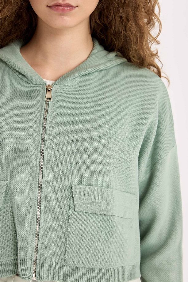 Regular Fit Kapüşonlu Basic Düz Fermuarlı Triko Hırka E2270axns - 5