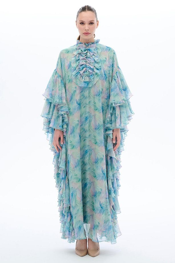 KOLLARI FIRFIR DETAYLI KAFTAN ELBİSE Mint - 1