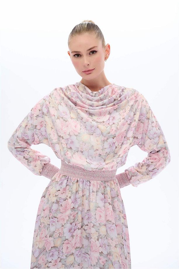 YAKASI DÖKÜMLÜ ELBİSE Pembe - 3