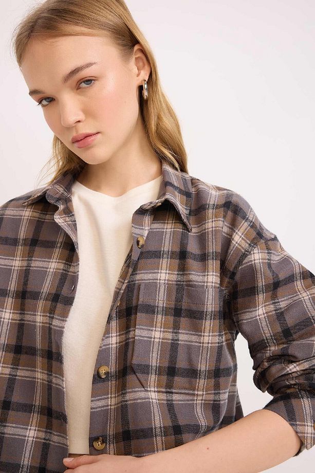 Coool Oversize Geniş Kalıp Kareli Flanel Uzun Kollu Oduncu Ceket Gömlek D5309AX24AU - 4