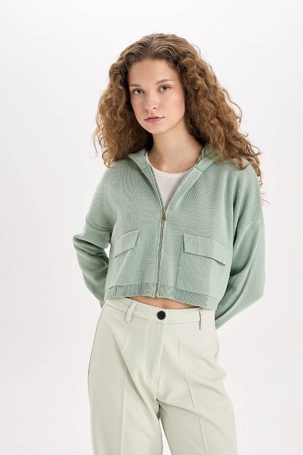 Regular Fit Kapüşonlu Basic Düz Fermuarlı Triko Hırka E2270axns - 3