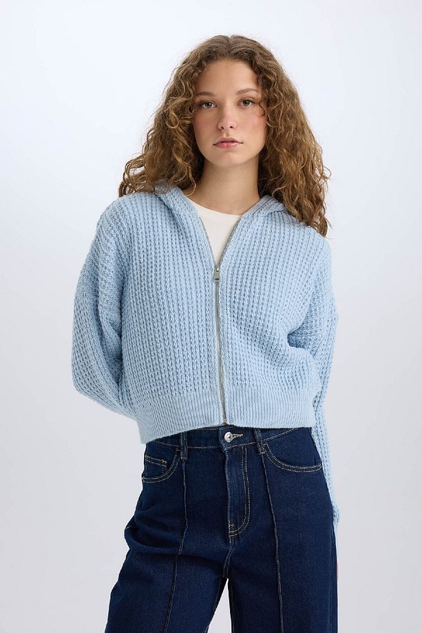 Regular Fit Kapüşonlu Fermuarlı Triko Hırka E2269AXNS - 3