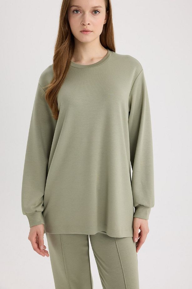 Regular Fit Bisiklet Yaka Basic Düz Tesettür Sweatshirt Tunik D4598ax25sp - 3
