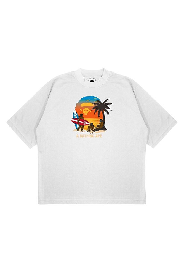 Unisex Oversize a Bathing Ape Surfing Printed Boxy Fit Thick Fabric T-Shirt