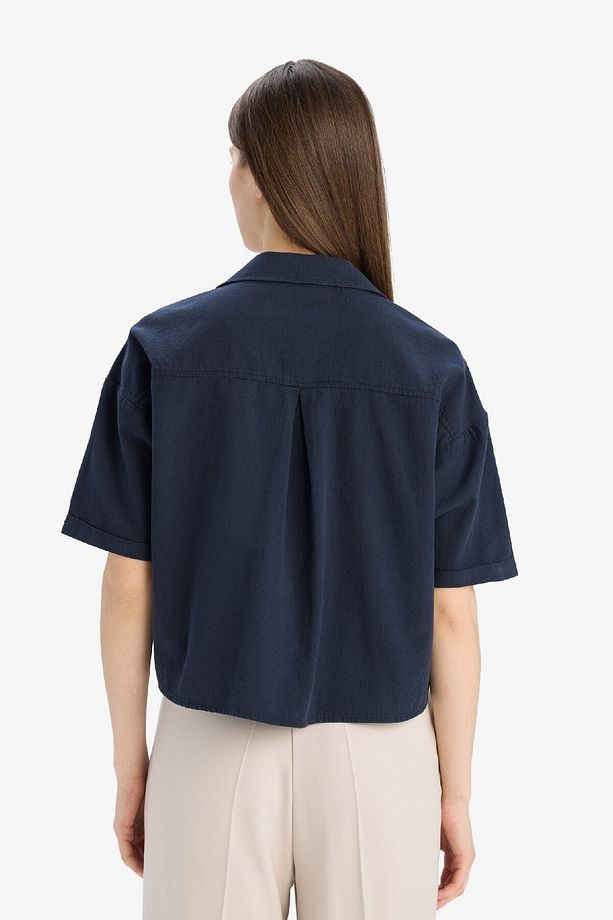 Boxy Fit Basic Düz Kısa Kollu Gömlek V2523AZ25SP - 6