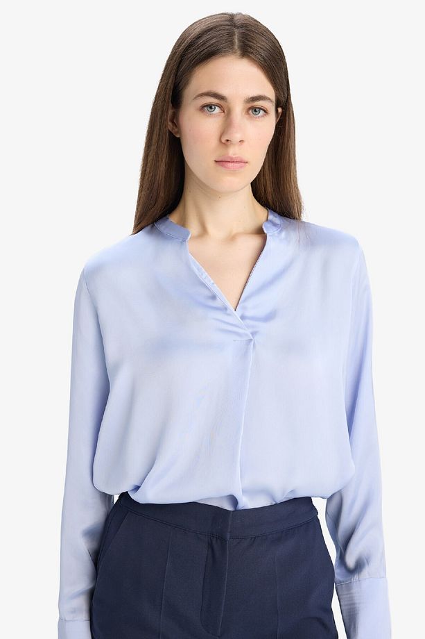Regular Fit V Yaka Saten Uzun Kollu Bluz C3217ax25sp - 1