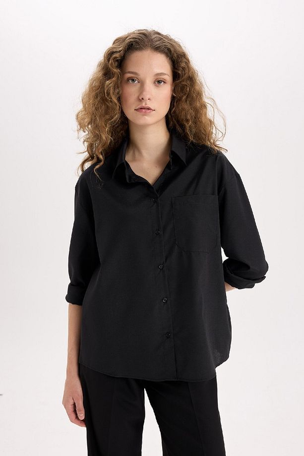 Oversize Geniş Kalıp Poplin Uzun Kollu Gömlek E2294AXNS - 3