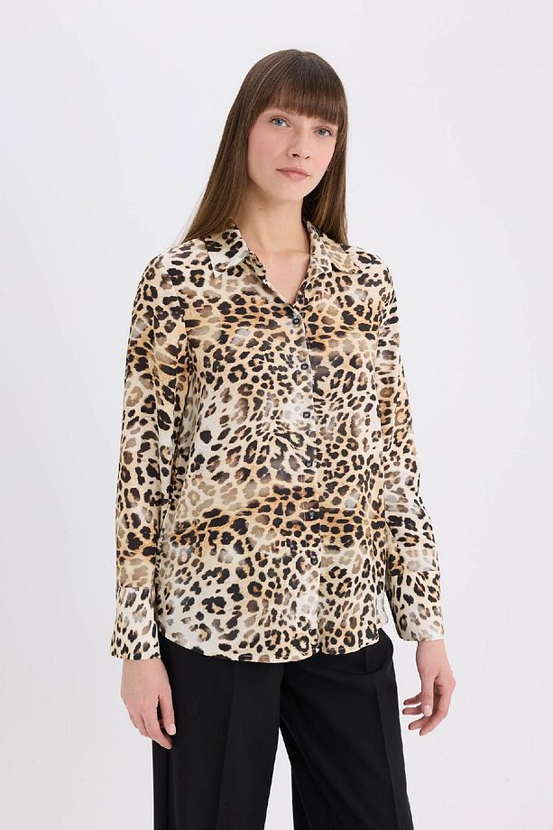 Regular Fit Leopar Desenli Uzun Kollu Gömlek I8266AZ25SP - 3