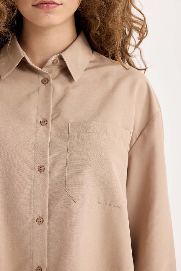 Oversize Geniş Kalıp Poplin Uzun Kollu Gömlek E2294AXNS - 3