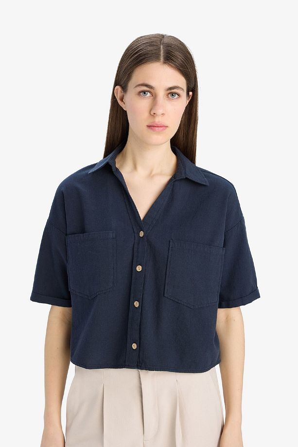 Boxy Fit Basic Düz Kısa Kollu Gömlek V2523AZ25SP - 3