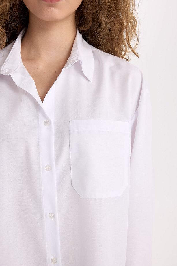 Oversize Geniş Kalıp Poplin Uzun Kollu Gömlek E2294AXNS - 5