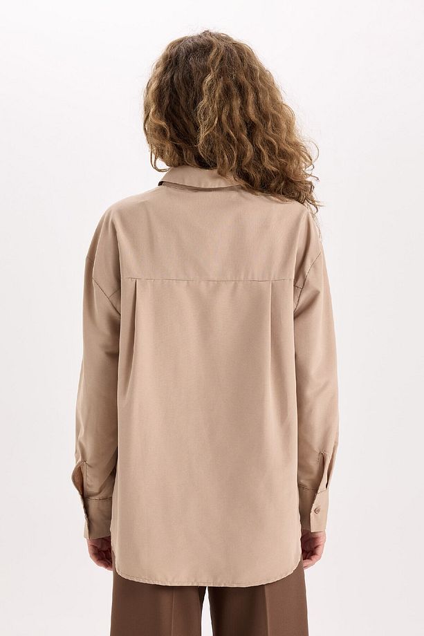 Oversize Geniş Kalıp Poplin Uzun Kollu Gömlek E2294AXNS - 4