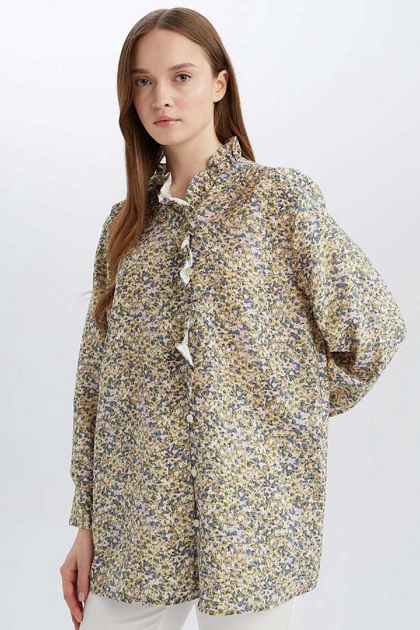 Regular Fit Çiçekli Uzun Kollu Tesettür Gömlek Tunik E1796ax25sp - 1