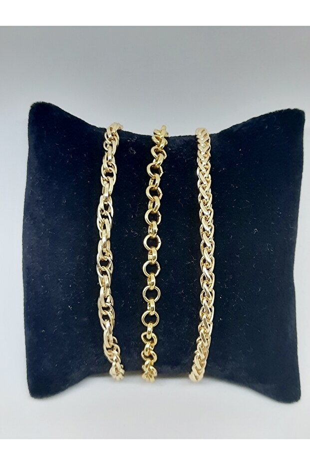 Set of 3 Gold Gold Color Chain Bracelets